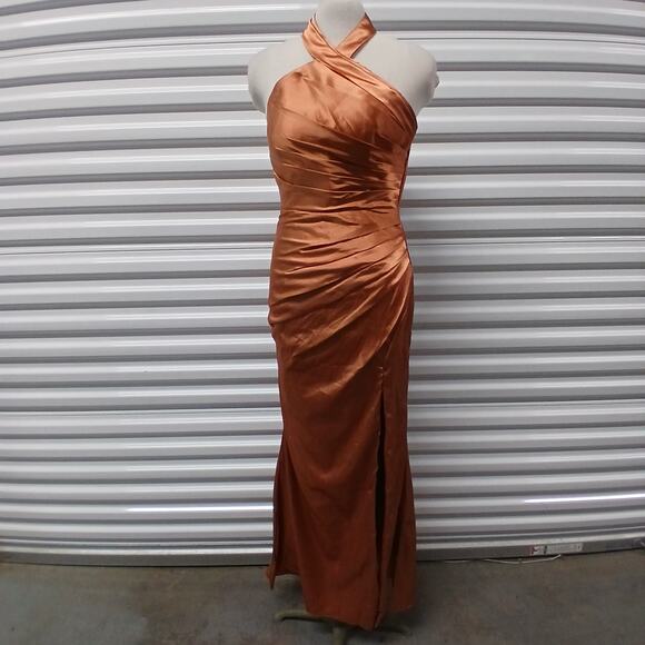 Y2K Retro Womens Satin Halter Dress 4 Formal Occasion Evening Gown Wedding Prom - Picture 1 of 10